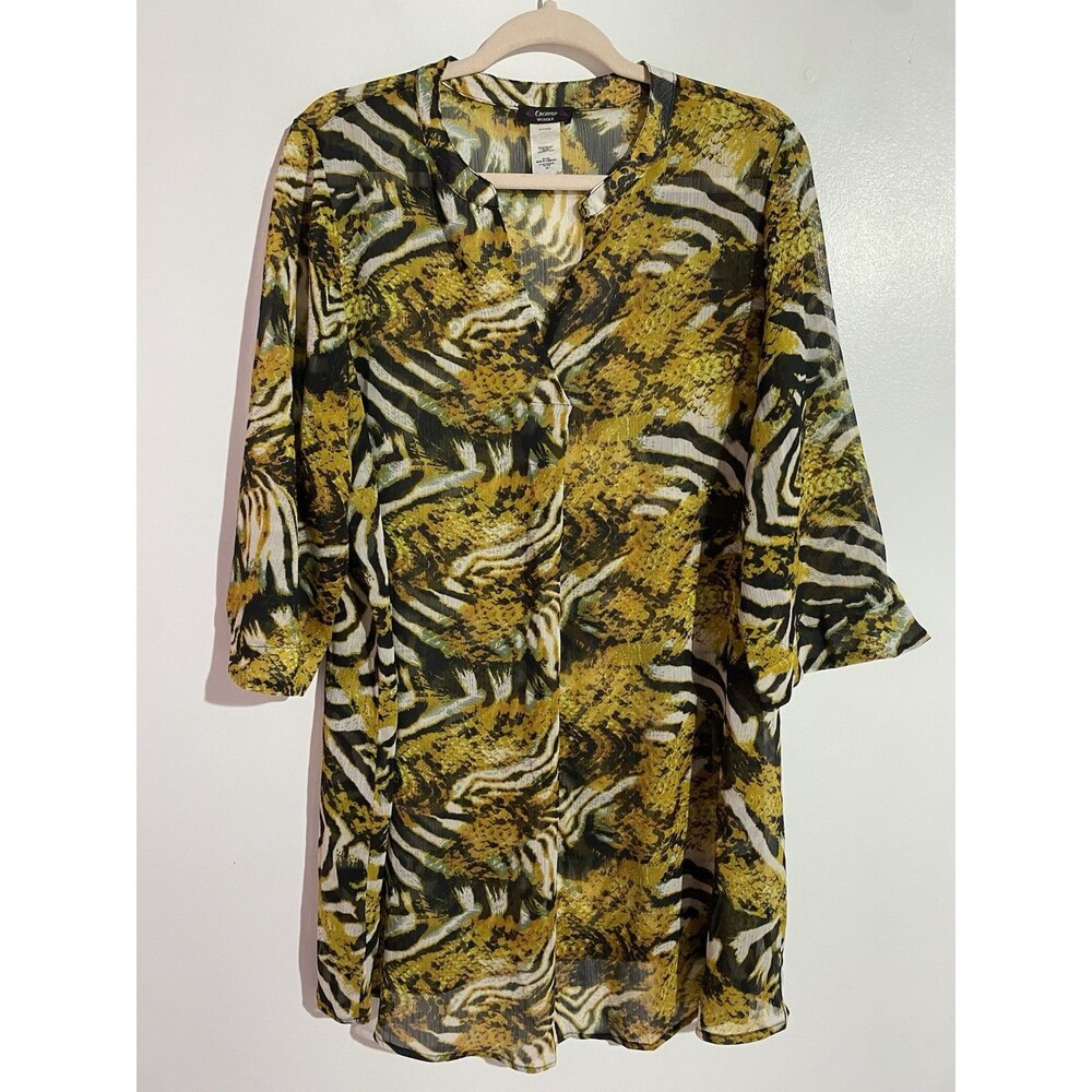 Cocomo Popover Top 1X Sheer Animal Print Artsy Old Money Office Vacation Zebra‎